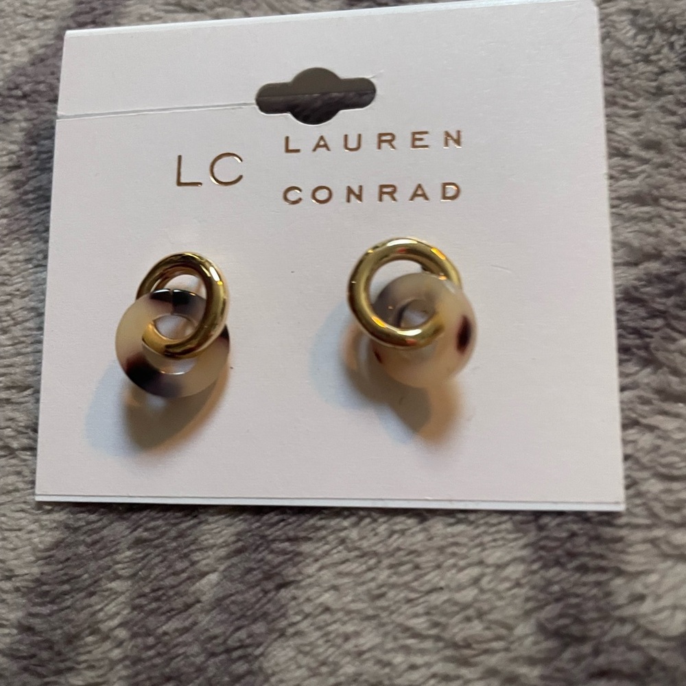 LC Lauren Conrad Gold Loop Earrings with Tortoiseshell Discs